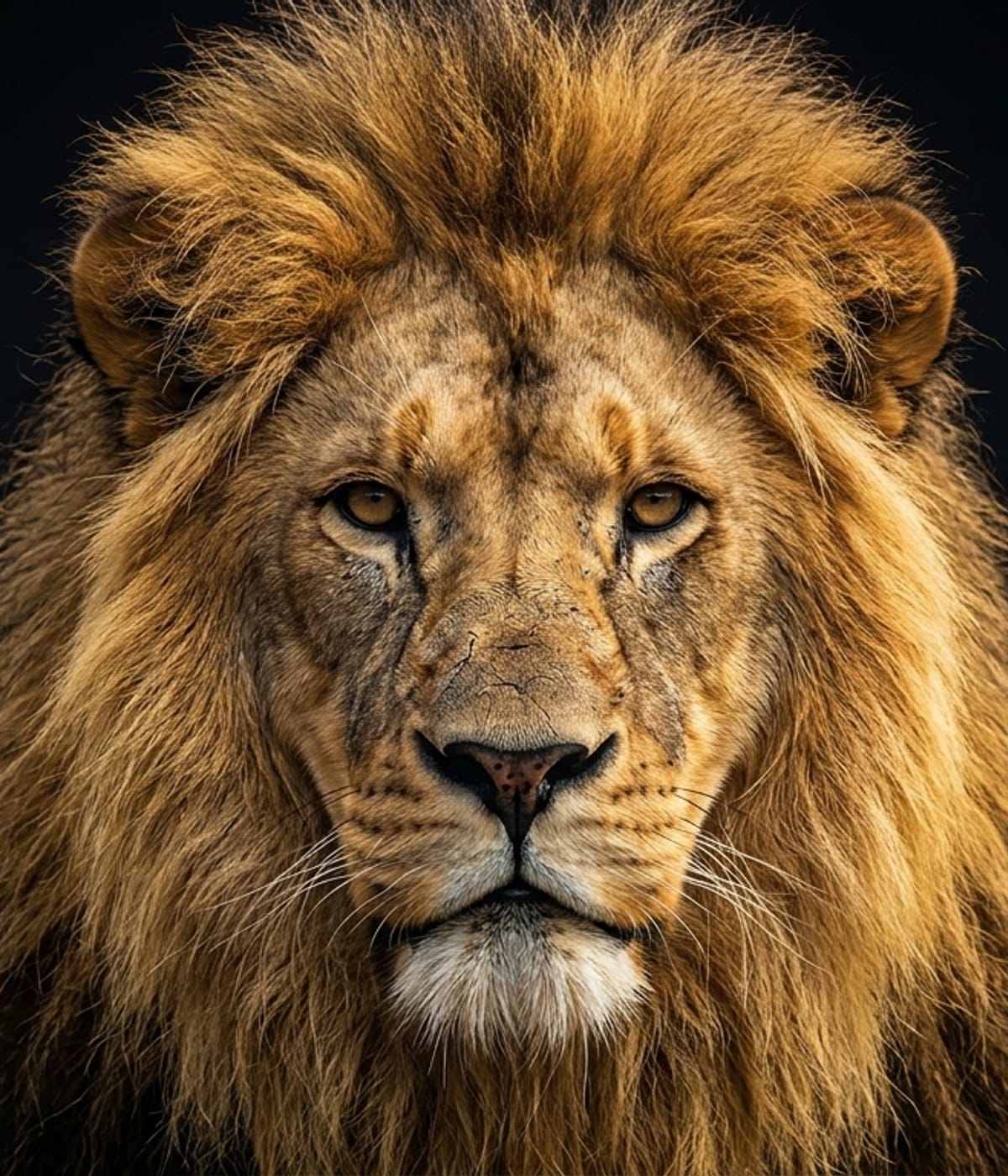 Majestic male lion with a full golden mane, symbolizing bravery and strength in financial research